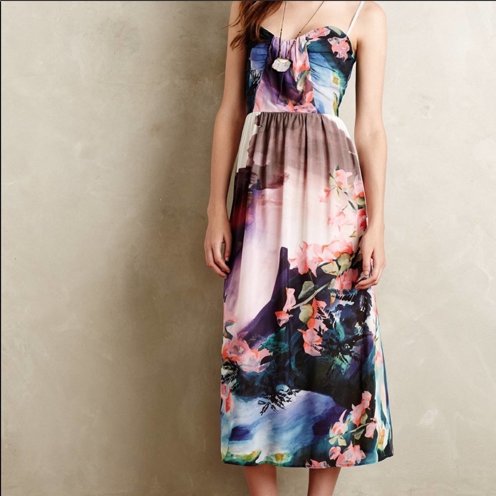 Anthropologie watercolor midi dress